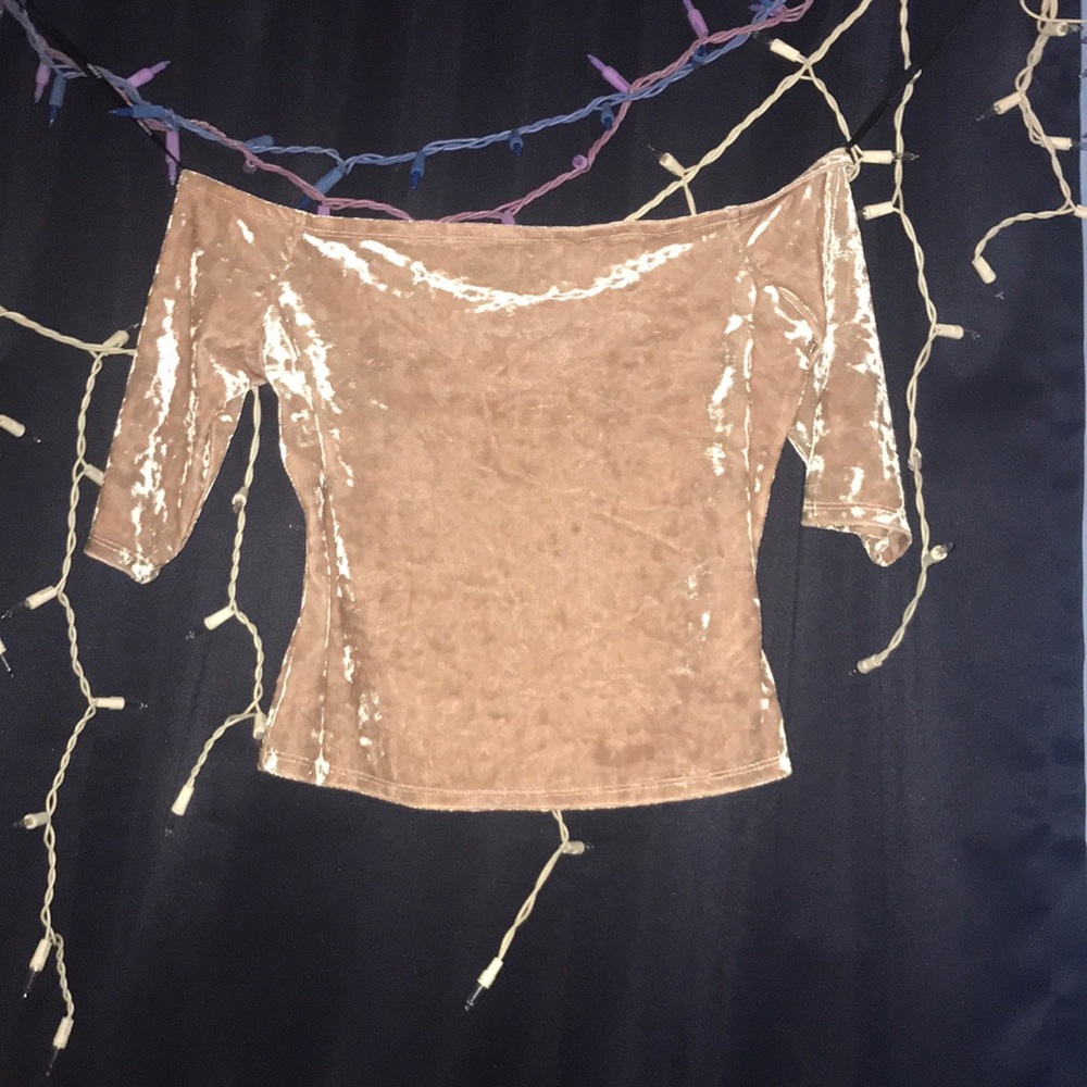 🥂Champagne Off the Shoulder Velvet Top🥂